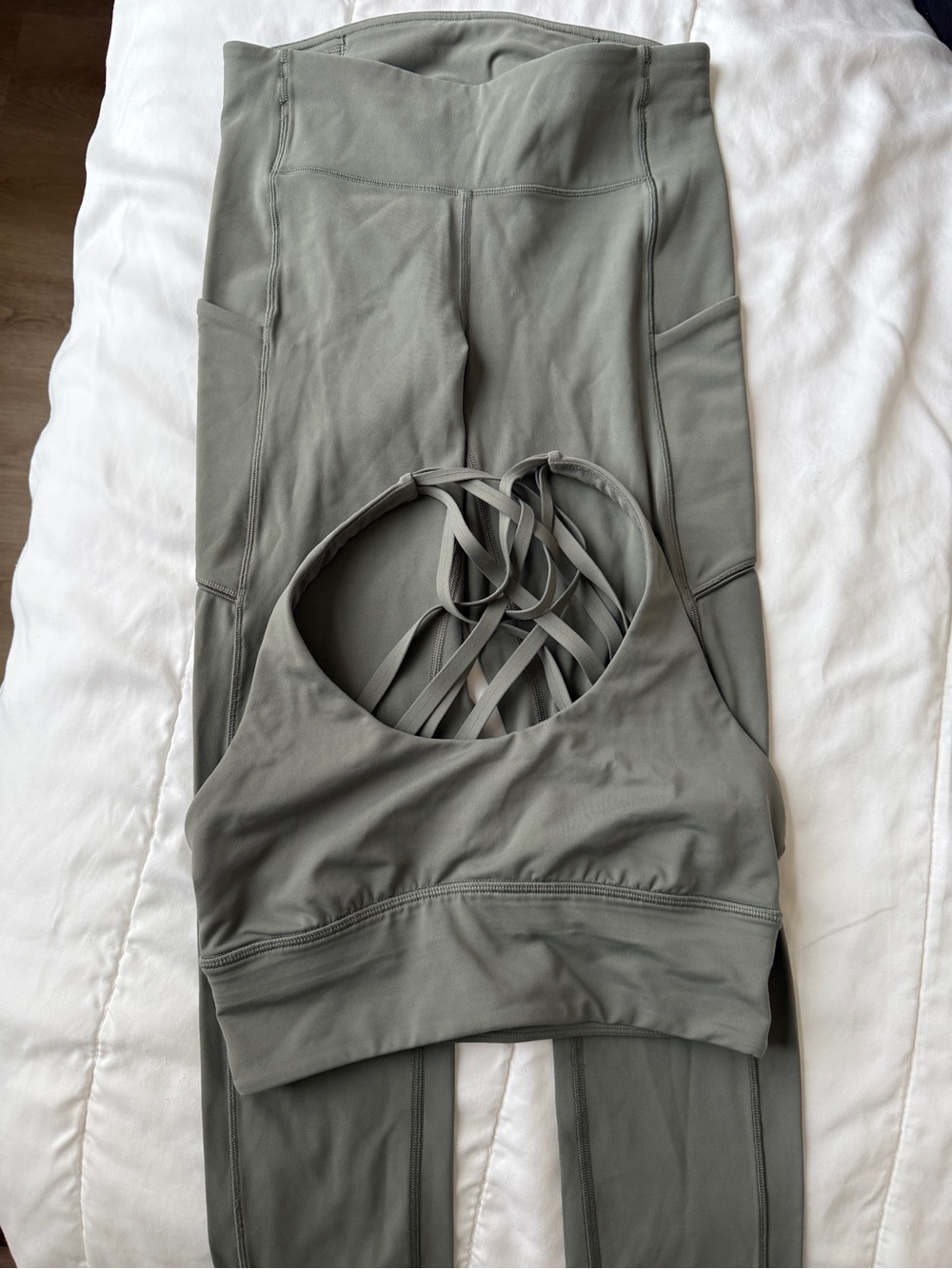lululemon athletica Olive Green Leggings & Strappy Sports Bra Set